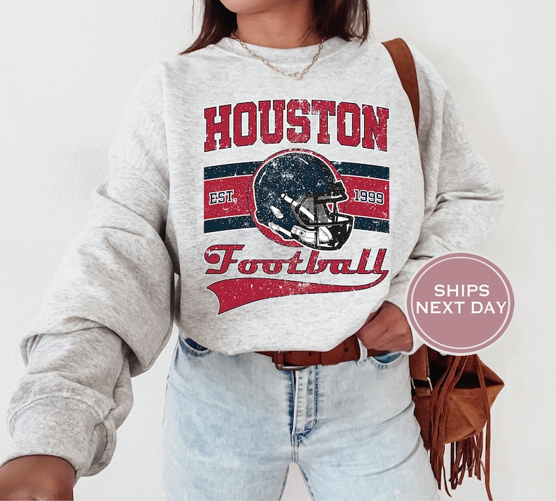 Houston Football Sweatshirt, Vintage Houston Crewneck, Retro Houston Sweatshirt, Houston Varsity Sweatshirt, Texas Football image 1