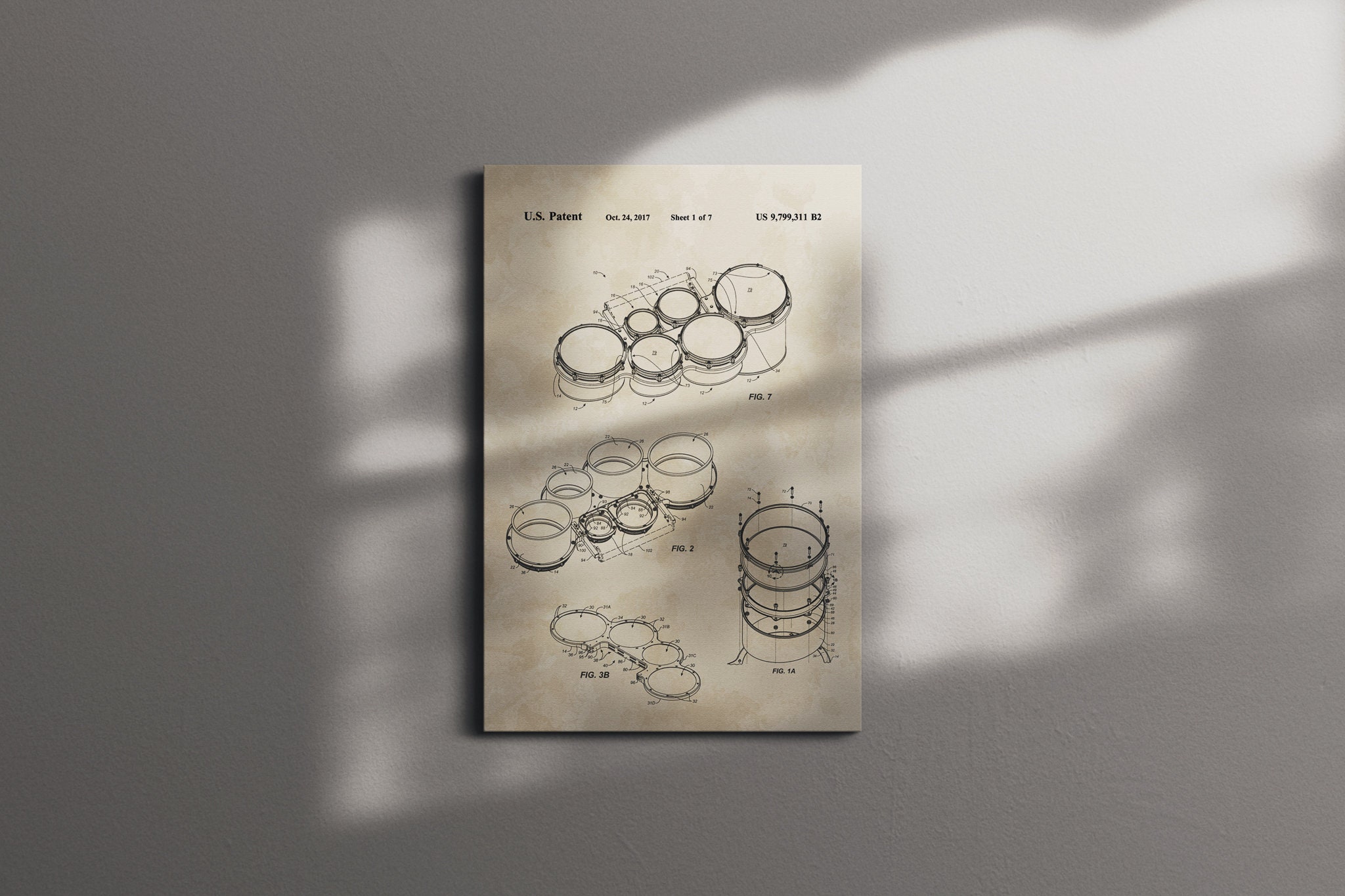 Tenor Drums Marching Quads Patent Art Music Band Canvas Poster Wall Art