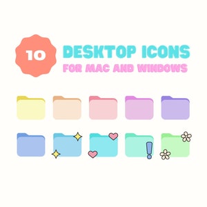 10 Pastel Desktop Icons, Folder Icons for Mac + Windows, Cute Cartoon Aesthetic Desktop Laptop Organize Computer, Student, Digital Downloads