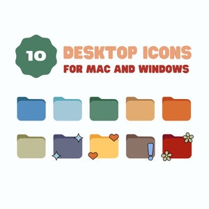 10 Dark Neutral Desktop Icons, Folder Icons for Mac + Windows, Cute Cartoon Aesthetic Desktop Laptop Organize Computer, Digital Downloads
