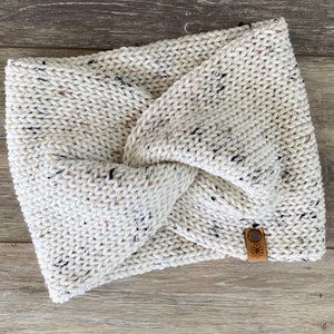 Knit Ear Warmer Headband: Thick Ivory Tweed, Adult Size