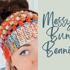 Mom Bun Hat, Messy Bun Beanie, Beanie with Ponytail Hole, Boho Bun Hat, Multicolor Bun Beanie, Women's Hat, Crochet Bun Hat, Messy Bun Hat