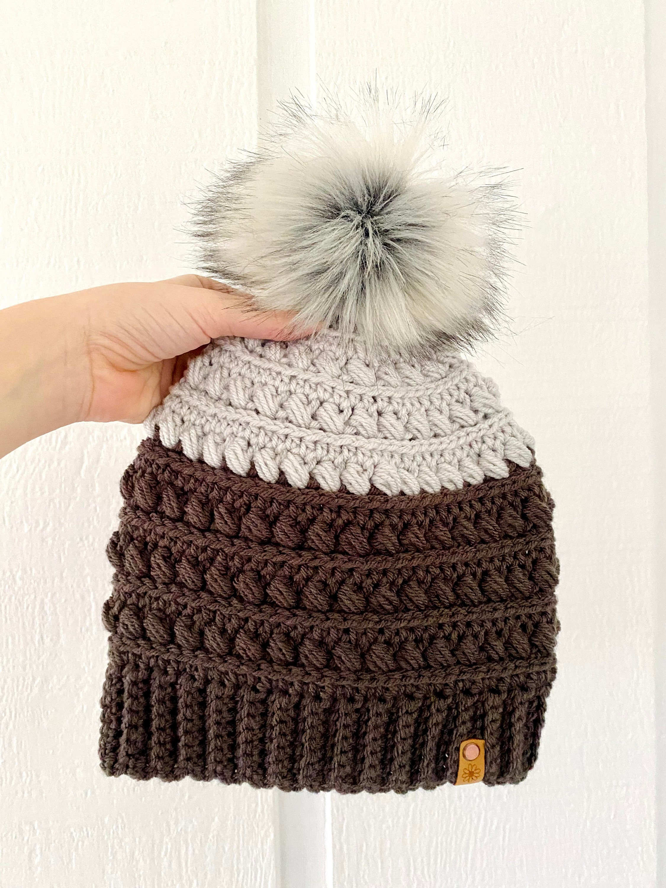 Crochet Winter Beanie: Gray Slouchy Pom Pom Hat - Etsy display picture 2