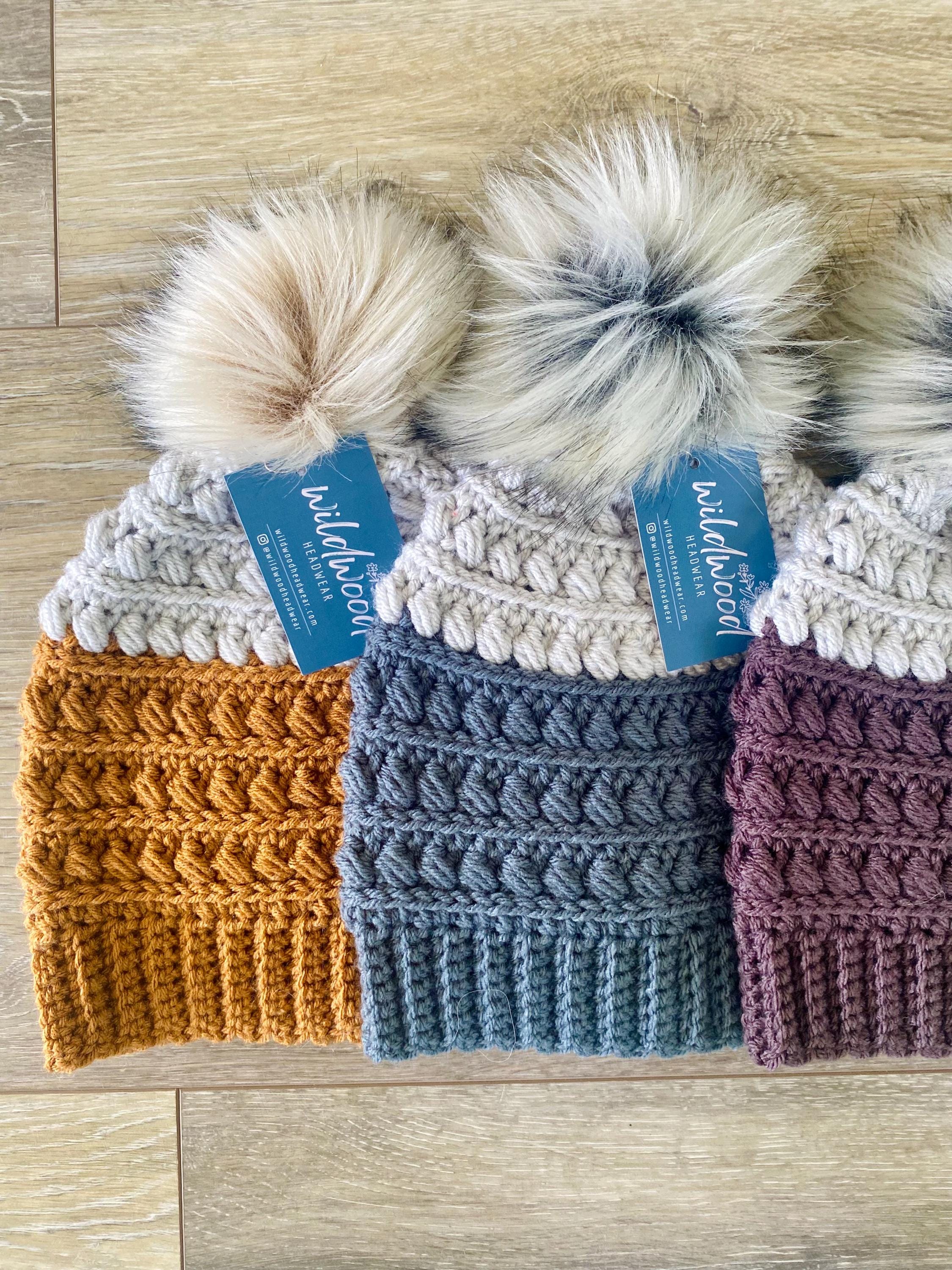 Handcrafted Crochet Winter Hat Beanie with Pom Pom Tan Gray Cream Brown Marble Beige and tan beanie with brown pom pom — Your Site Title main image 2