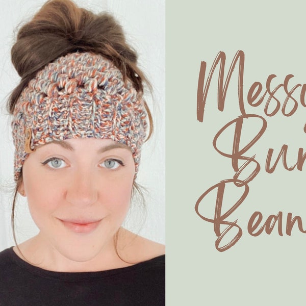 Messy Bun Beanie, Multicolor Beanie, High Ponytail Hat, Hat for Messy Bun, Ponytail Beanie, Women's Hat, Top Knot Beanie, Beanie with a Hole