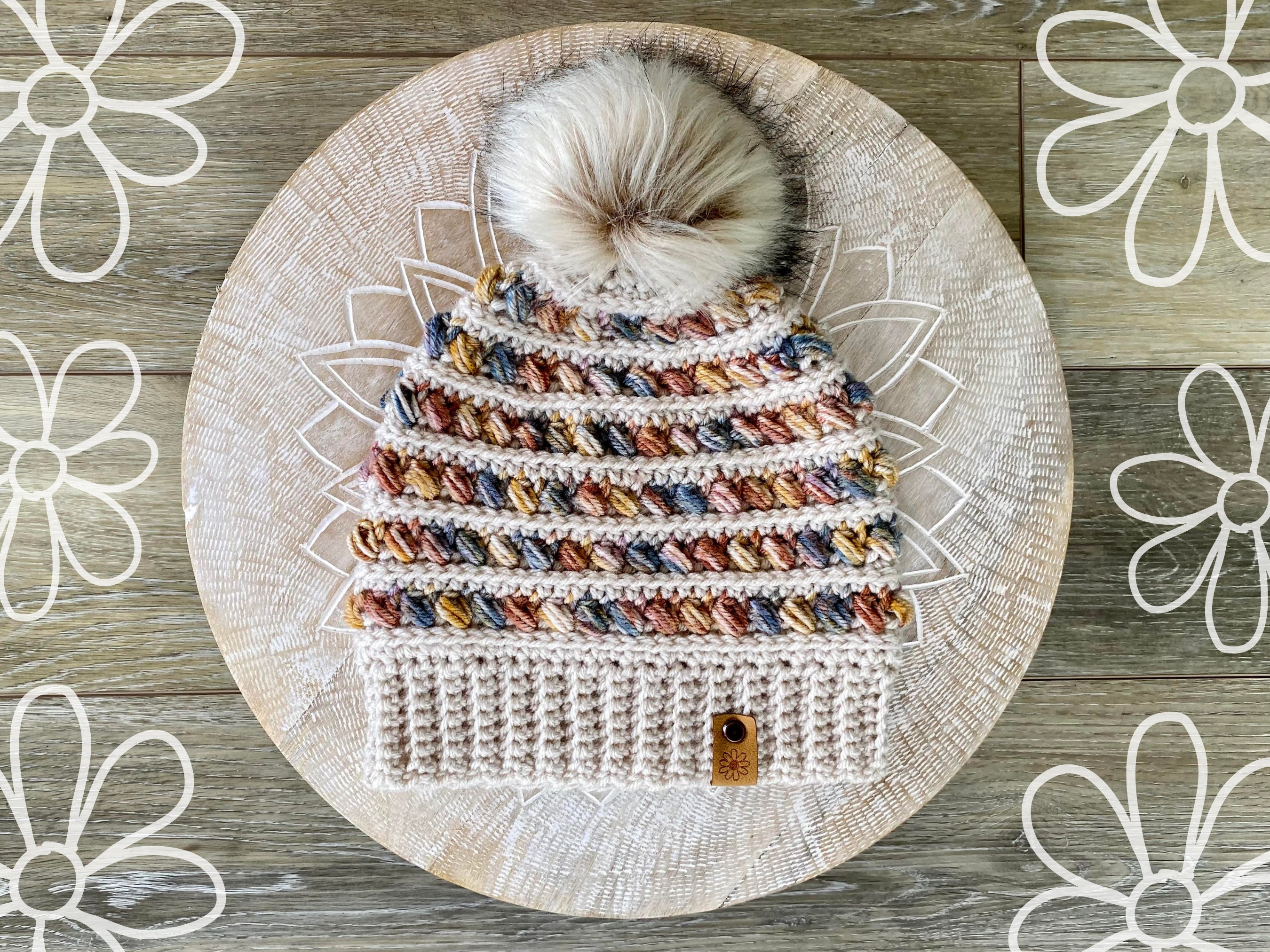 Fall Pom Pom Hat, Winter Beanie, Striped Beanie, Fall Colors  display picture 2