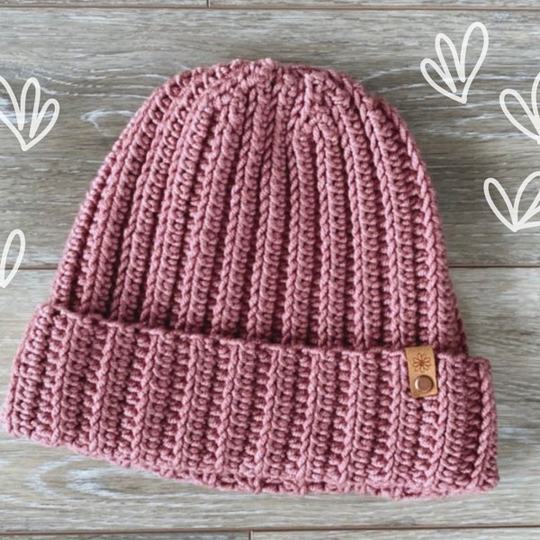 Mauve Beanie, Beanie with Brim, Warm Fall Beanie, Winter Beanie, Adult Size, Fitted Beanie, Slouchy Beanie, Autumn Beanie, Ribbed Beanie