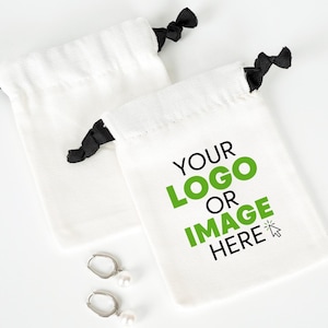 Premium Custom Cotton Drawstring Pouches - 6x8&#39;&#39; Personalized Logo Gift Bags - White Canvas Favor Bags for Weddings & Jewelry Packaging