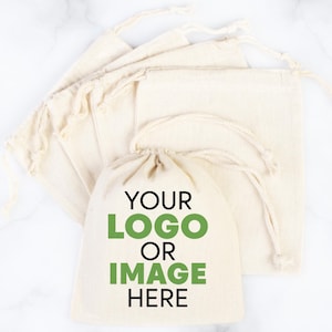 Personalized Logo Drawstring Bags - Custom Business Bags - Gift Bags - Wedding Favor Bags - Promotional Cotton Pouches - Bulk Logo Bags