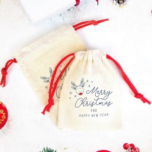 Merry Christmas Bags, Colorful Drawstring, Custom Print, Personalized Cotton Bags, Muslin Bags,Drawstign Pouch Bag, Gift Bag, Multi Purpose