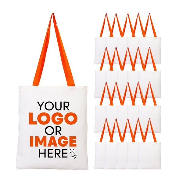 Wholesale Custom Cotton Tote Bags with Orange Handles, Personalization, Promotional İtems, Grocery Reusable Bags, With Logo, Wedding Gift