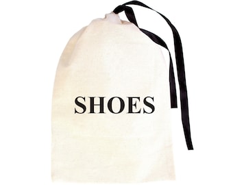 Wholesale Logo Printed Shoe Bags | Custom Drawstring Shoe Organizers | 2 Sizes | Cotton Pouch Shoe Bags with Black Ribbon