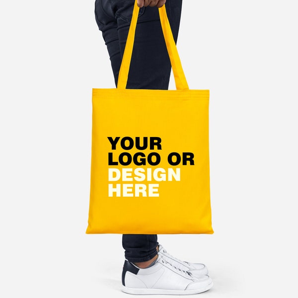 Yellow Tote Bags, With Your Logo Or Image, Organic Cotton Eco Bags, Company logo Bags Bulk Order, Custom, Photo Print Bag, Text Or Logo