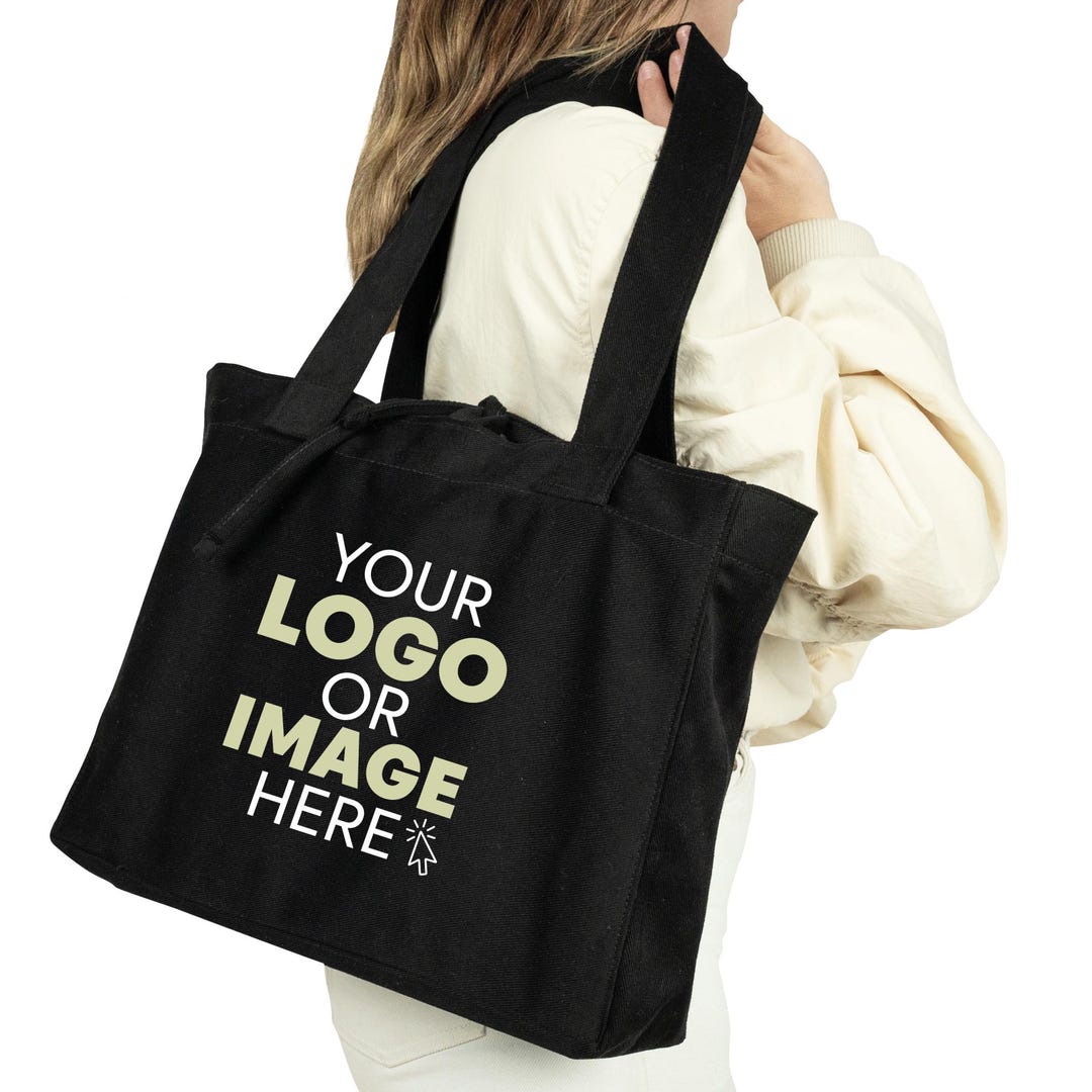 Pack of 3 Custom Logo Canvas Tote Bag: Black Cotton Reusable Shopping ...
