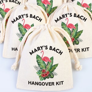 Flamingo Hangover Kit Bags - Party Recovery Survival Kit Bags - Custom Name Hangover Bags - Bachelorette Party - Custom Text or Photo