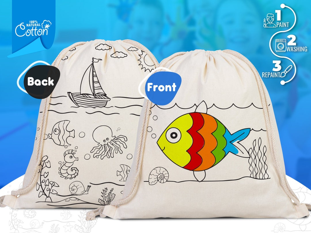 Drawstring Backpack Coloring Fish Coloring Cotton Drawstring Backpack for Kids - Etsy