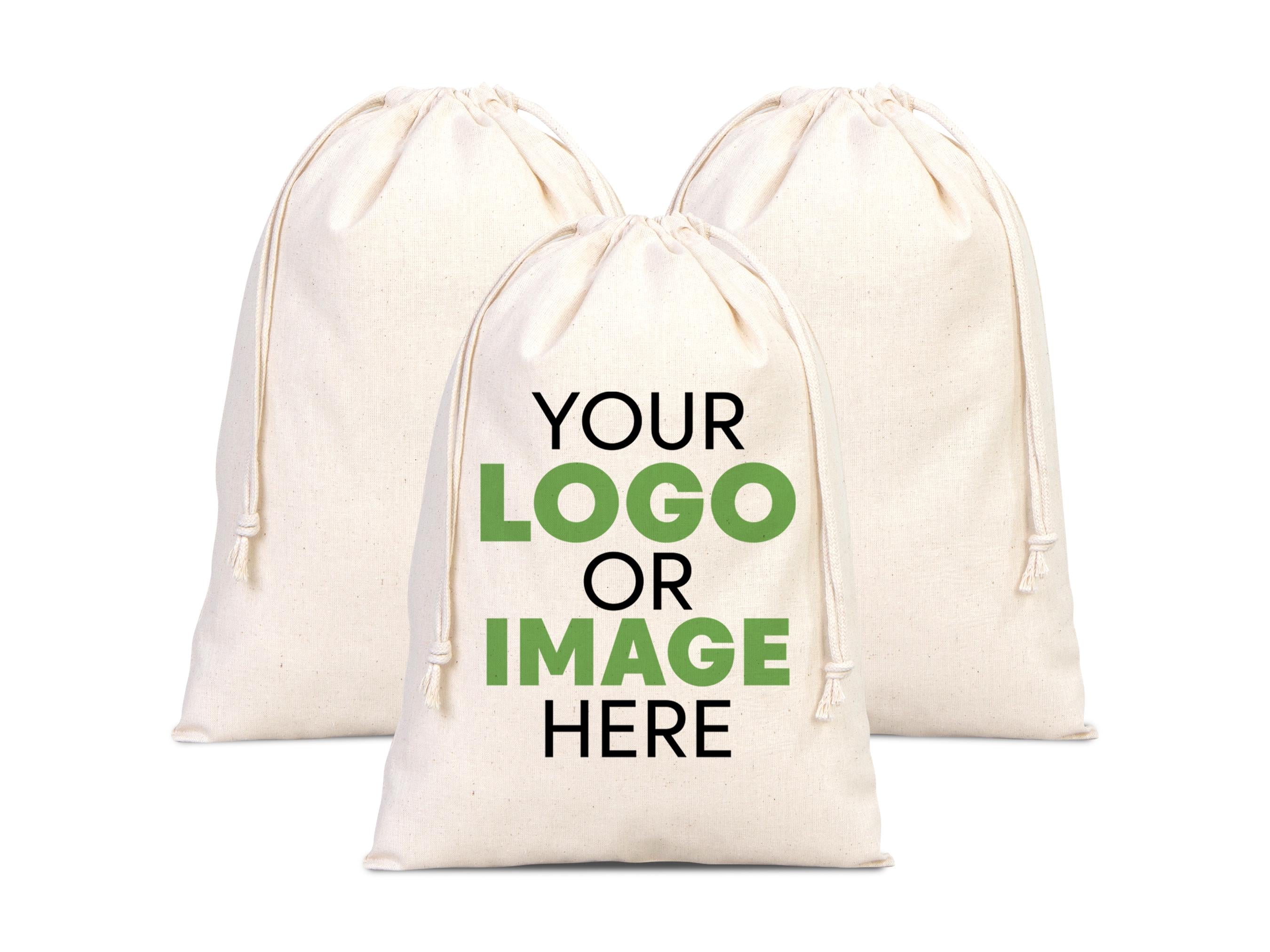 Custom Organic Cotton Drawstring Bags - Personalized Gift & Promotional Pouches - Eco-Friendly Muslin Produce Bags - Bulk Wholesale Bags