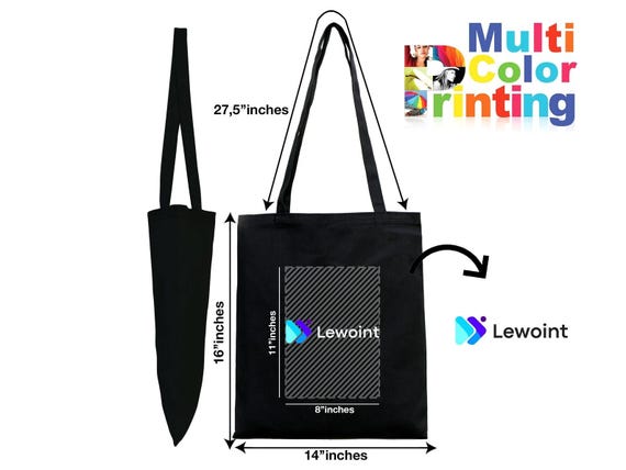 Custom Black Cotton Tote Bag: Personalized Logo or Image - Etsy