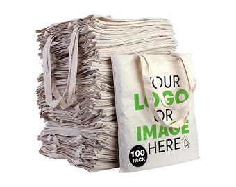 100 Pack Natural Cotton Tote Bags, Customized Favor for Events, Tote Bag Branded, Bulk Canvas Bags, Personalized Promotional Gift