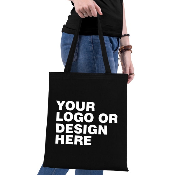 Custom Black Tote Bags - Your Logo Or Image - Organic Cotton Eco Bags - Gift Bags - Wholesale Tote Bag -Custom - Photo - Text - Logo