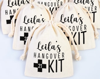 Bolsas personalizadas de algodón con cordón para el kit de resaca de cumpleaños número 21, recuerdos de fiesta al por mayor