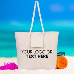 Customized Canvas Large Tote Bags, Large Tote with Logo and  Zippered Pocket, Personalized, Multi Purpose, Grocery Shopping Bag Resuable