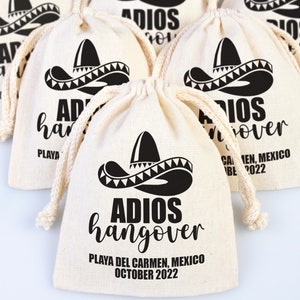 Adios Hangover Kit Bags - Party Recovery Kit Bags - Survival Kit Pouch - Custom Mexico Hangover Bags - Bachelorette Party