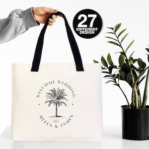Sac fourre-tout de mariage personnalisé en forme de palmier : cadeau de mariée