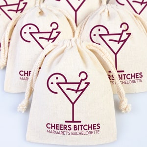 Cheers Bitches Hangover Kit Bags, Party Bags, Survival, Recovery Kit Party Custom Name Print, Organic Cotton Drawstring Pouch Bag