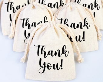 Pack of 35 Personalized Thank You Favor Bags | Bulk Wedding Favor Pouch | Custom Cotton Drawstring Gift Bags