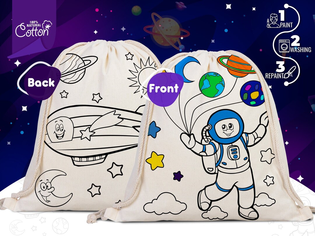 Color Your Own Drawstring Bag Kids - Astronaut Space Coloring Party ...
