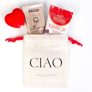 Italy Hangover Kit Bags – Red Drawstring Pouch, Italian Wedding Favor, Custom Survival Kit for Destination Wedding