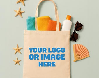 Pack of 8 Custom Logo Tote Bag: Personalized Full Color Print, 100% Cotton Canvas