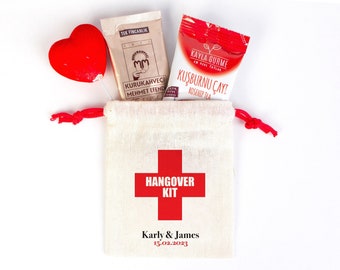 Hangover Kit Bags in Bulk, Custom Cotton Drawstring Bachelorette Party Favors