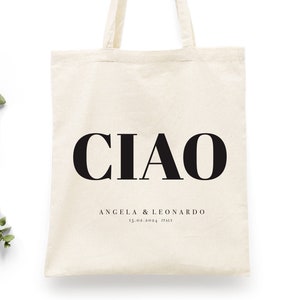 Ciao Tote Bag, Italy Wedding Tote Bag, Custom Wedding Totes, Wedding Welcome Bag, Italy Wedding Favor Bag, Destination Wedding Welcome Tote