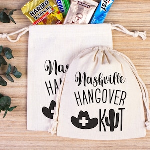 Nashville Hangover Kit Bags, Survival Kit Bags Wedding Recovery Kit Party Bachelorette Birthday Party, Organic Cotton Drawstring Pouchs Bag