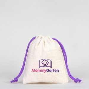 Custom Purple Muslin Drawstring Bags - 4x5&#39;&#39; Organic Cotton Pouch - Wedding Favor Bags - Personalized Gift Bags - Organic Cotton Pouches