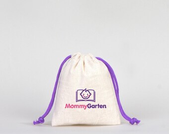 Borse con coulisse in mussola viola personalizzate Sacchetto in