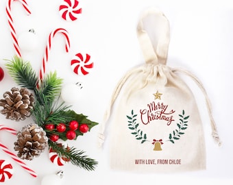 Merry Christmas Bags, Happy New Year Happy Holiday Gift Bag, Custom Family or Company Bags, Add Logo & Text,Personalized Cotton Bags For You
