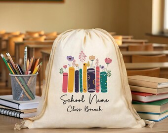 Personalized Floral Book Bag: Custom Name Cotton Library Tote