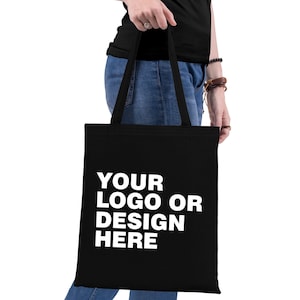Custom Black Tote Bags - Your Logo Or Image - Organic Cotton Eco Bags - Gift Bags - Wholesale Tote Bag -Custom - Photo - Text - Logo
