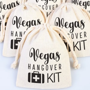 Vegas Hangover Kit Bags, Vegas Party Bags, Survival, Recovery Kit Party Custom Name Print, Organic Cotton Drawstring Pouch Bag