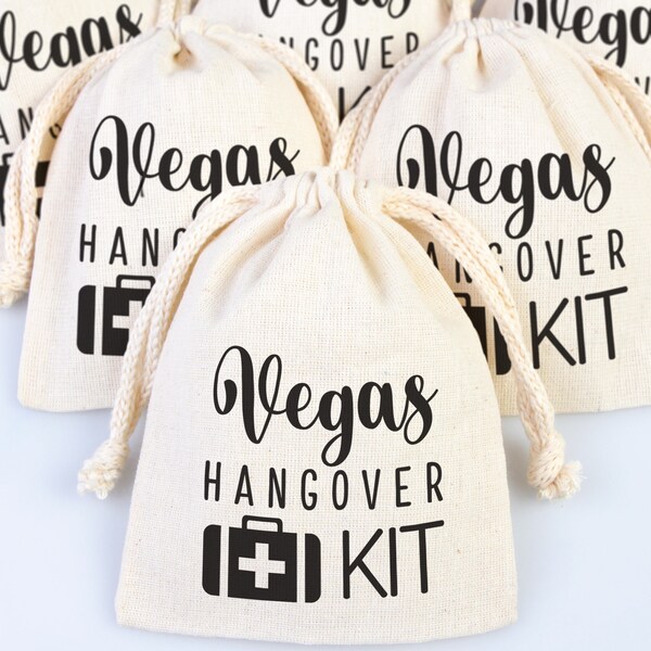 Vegas Hangover kit Bags, Vegas Party Bags, Survival, Recovery Kit Party Custom Name Print, Organic Cotton Drawstring Pouchs Bag