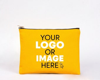 Custom Makeup Bag Bulk - Personalized Yellow Canvas Zipper Pouch with Logo | Bridesmaid Wedding Favor Bags