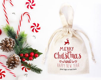 Merry Christmas And New Year Bags, Custom Family or Company Bags, Add Logo & Text, Personalized Cotton Bags For You, Muslin Bags