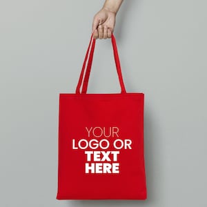 Red Canvas Tote Bag - Custom Printed Cotton Bags - 14x16incReusable Shopping Bag - Personalized Logo Gift Bag - Bulk Promotional Fabric Bags