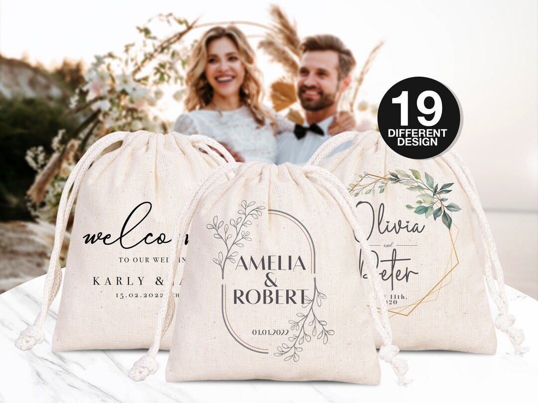 Pack of 44 Custom Wedding Favor Bags - Personalized Cotton Drawstring ...