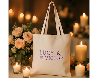 Personalized Wedding Tote Bag: Custom Couple Gift, Cotton Canvas