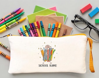 Personalized School Pencil Case - Custom Name Cotton Zipper Pouch for Kids | Back to School Supplies Gift Bag