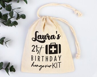 Bolsa personalizada para el kit de resaca de cumpleaños: Bolsita de algodón orgánico para obsequios
